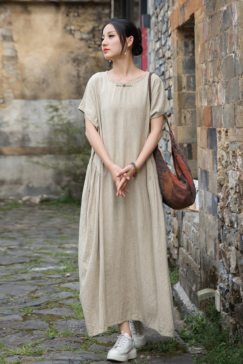 Summer  Cotton  Linen dress, Vintage Chinese  Dresses 20250417