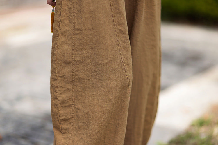 Women's Cotton-Linen Artistic Retro Loose Ramie Skirt-Pants – Versatile Relaxed-Fit Wide-Leg Pants with Elastic Waist – 20260511