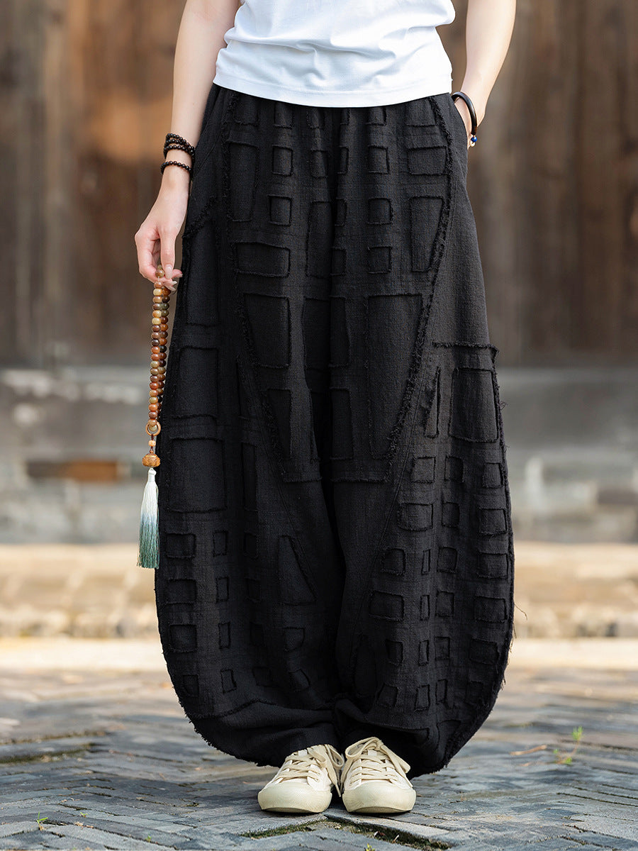 Original personality patchwork natural burlap linen lantern pants personality female wide-legged pants (fall and winter) 20240920