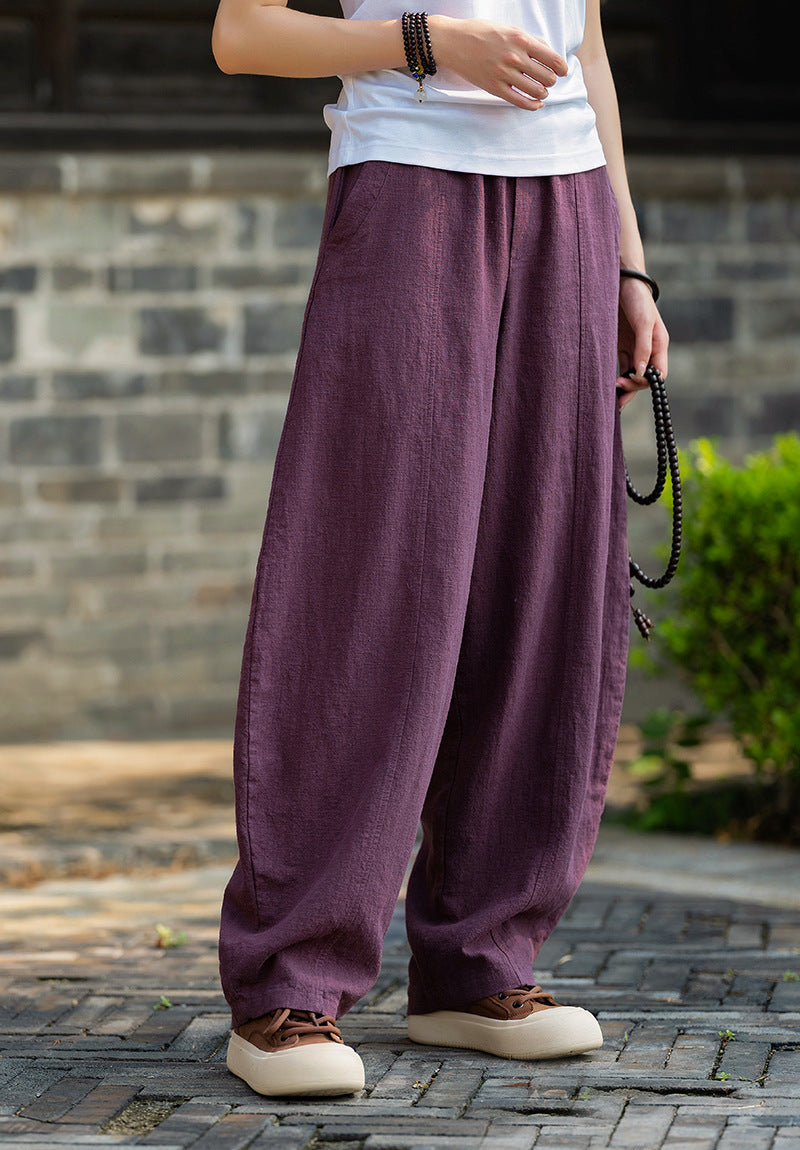 Loose Casual Elastic Waist Cotton Linen Pants, Vintage Cotton Linen Harlequin Pants (Autumn and Winter) 20240920