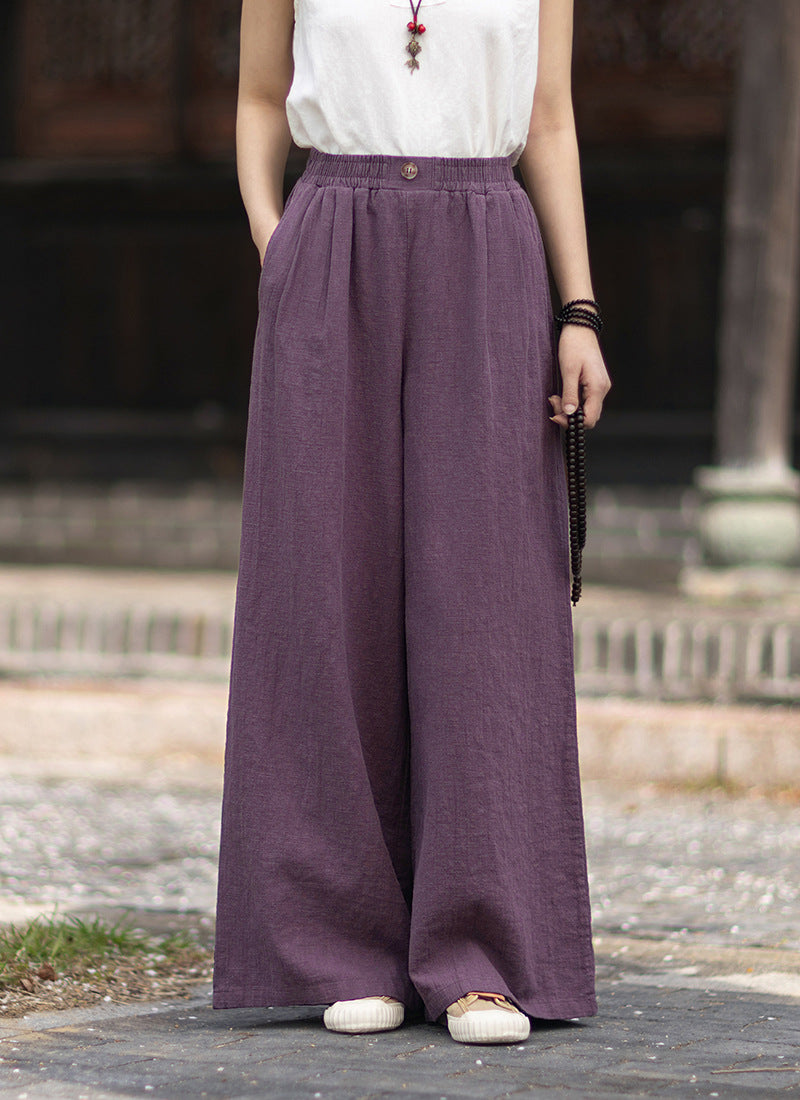 New Arrival: Women's Cotton-Linen Artistic Retro Loose Ramie Skirt-Pants – Versatile Relaxed-Fit Wide-Leg Pants with Elastic Waist – 20260511
