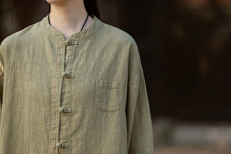 2026 Spring Cotton-Linen Women's New Chinese-Style Ramie Blouse, Loose-Fitting Cotton-Linen Button-Down Shirt with Chinese-Style Buttons, Modernized Tang-Style Jacket