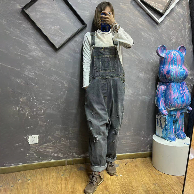 Stonewashed cotton overalls, women's denim washed overalls