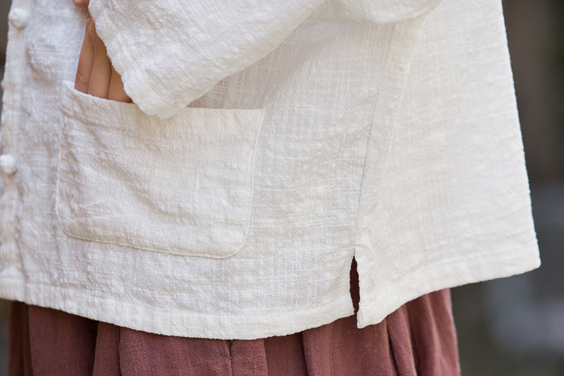 Ladies Summer Chinese Loose Frog Button Hoodie, Vintage Cotton and Linen Casual Shirt 20250604