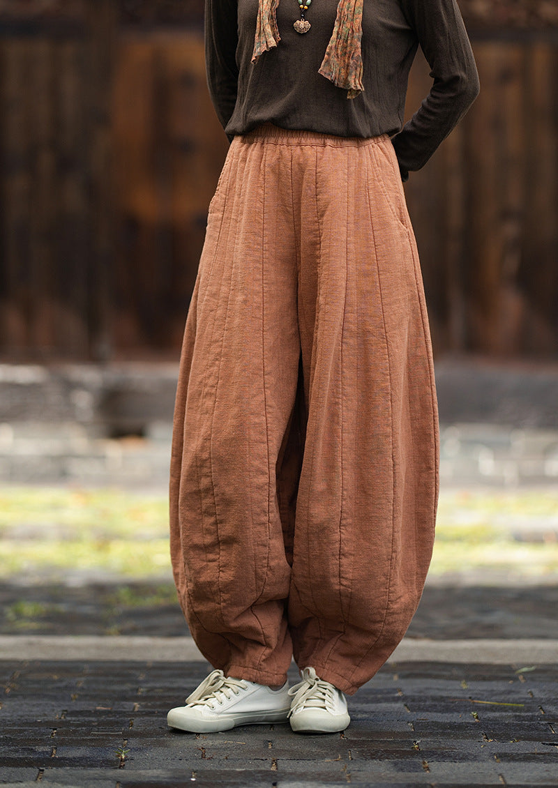 2026 Original New Arrival: Winter Ramie-Cotton Sandwashed Distressed Patchwork Pumpkin-Colored Women's Harem Pants