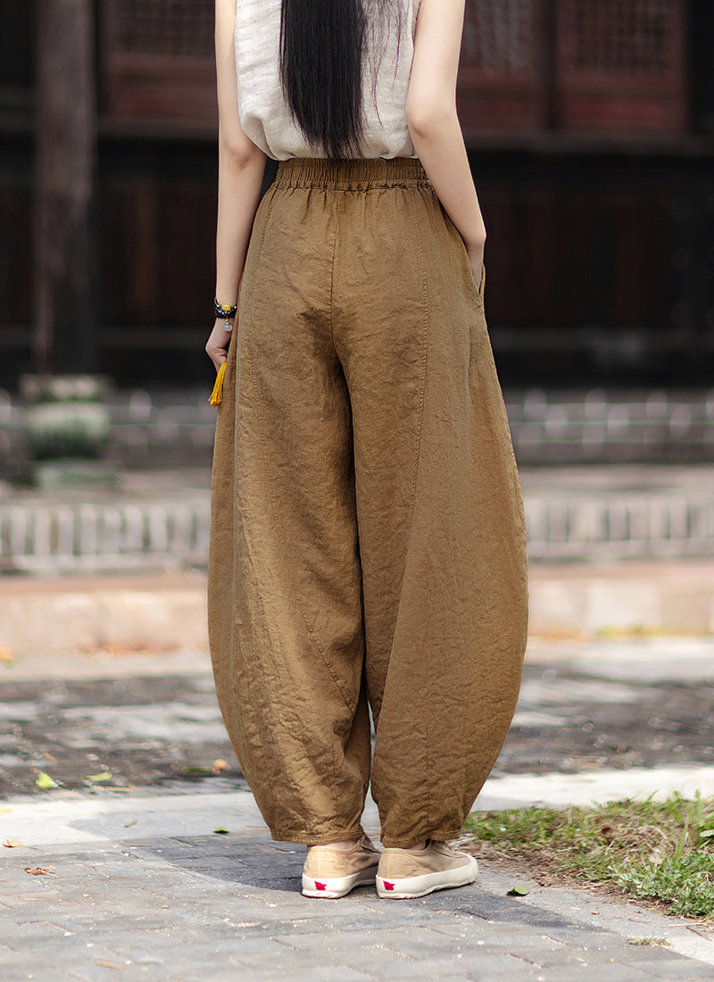 Women's Cotton-Linen Artistic Retro Loose Ramie Skirt-Pants – Versatile Relaxed-Fit Wide-Leg Pants with Elastic Waist – 20260511