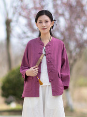 New Chinese-Style Loose-Fit Women's Shirt: Ramie Distressed Mandarin-Collared Modified Tang-Style Cardigan 20260511