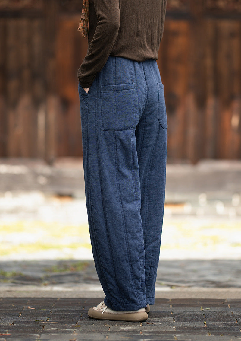 2026 Winter New Original Cotton-Linen Women's Retro, Versatile, Slimming, Elastic-Waist, Loose-Fitting, Casual, Patchwork Straight-Leg Pants