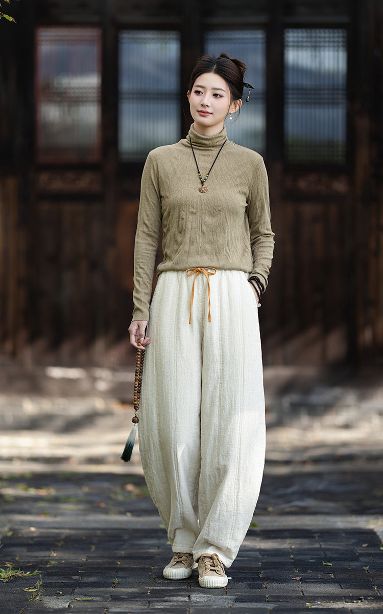 2026 Winter New Arrival: Ramie-Blend, Color-Blocked, Drawstring, Quilted, Thickened Cotton Pants—Versatile, Slimming, Loose-Fit Casual Pants