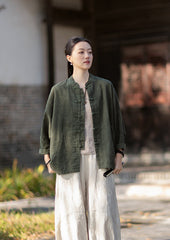 2026 Spring New Arrival: Original Cotton-Ramie Shirt for Women, Vintage Stand-Up Collar Ombré Chinese-Style Wrap-Front Cardigan