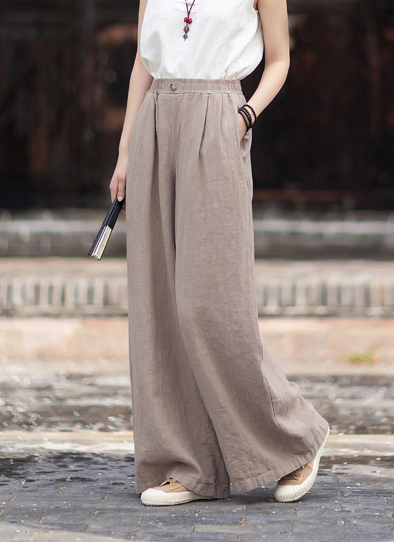 New Arrival: Women's Cotton-Linen Artistic Retro Loose Ramie Skirt-Pants – Versatile Relaxed-Fit Wide-Leg Pants with Elastic Waist – 20260511