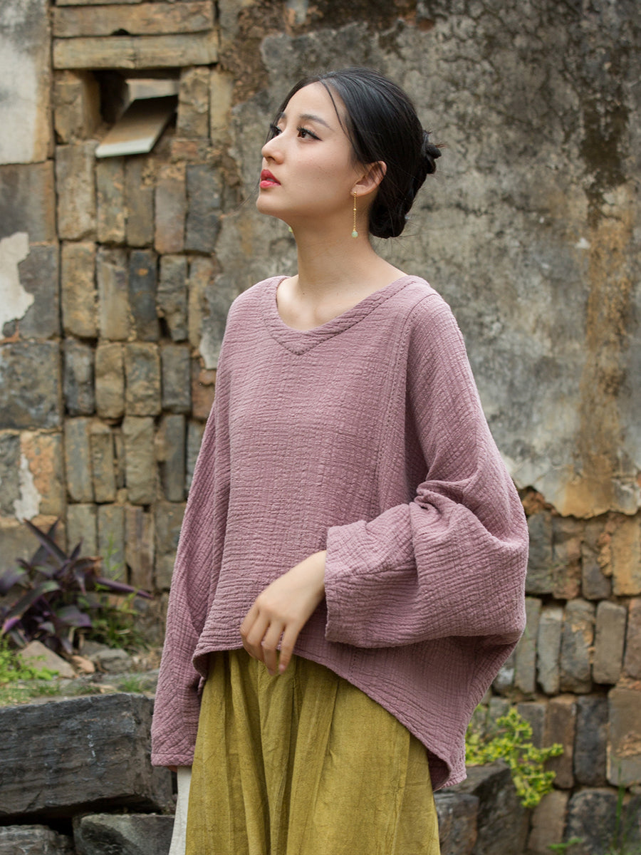 Vintage Summer Chinese Boat Collar Long Sleeve Shirt, Cotton  Linen Washed Frog Long T-Shirt 20250604