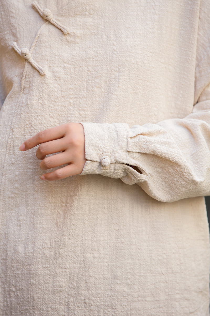 Long Sleeve Standing Collar Cotton Linen Frog Button Shirt, Vintage Chinese Casual Shirt 20250604