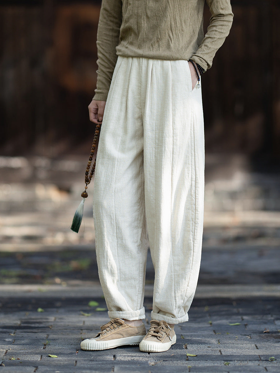 2026 Winter New Arrival: Original Cotton-Linen Pants with Piping and Pleats—Slimming, Zen-Inspired Casual Pants for Women, Versatile Long Pants