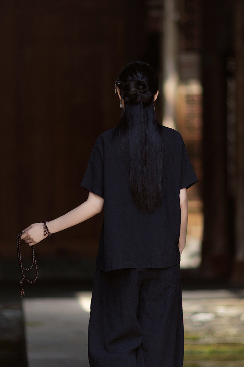 Women's Lightweight Linen Vintage-Style Summer Shirt, New Arrival: Zen-Inspired Stand-Up Collar with Button Closure 20260511