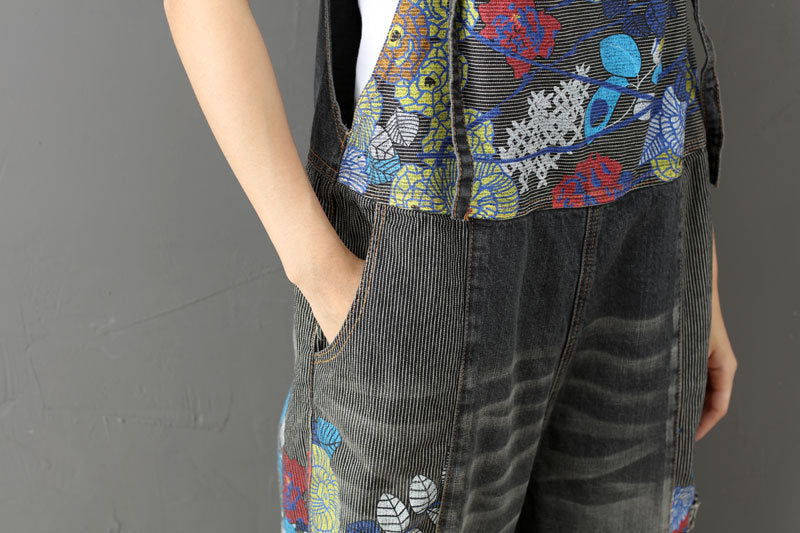 Printed cotton overalls, women's denim washed overalls