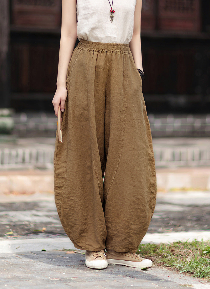 Women's Cotton-Linen Artistic Retro Loose Ramie Skirt-Pants – Versatile Relaxed-Fit Wide-Leg Pants with Elastic Waist – 20260511