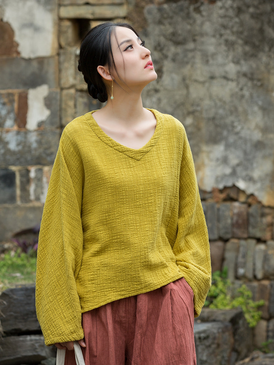 Vintage Summer Chinese Boat Collar Long Sleeve Shirt, Cotton  Linen Washed Frog Long T-Shirt 20250604