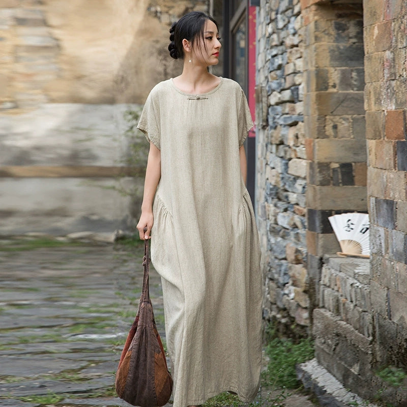 Summer  Cotton  Linen dress, Vintage Chinese  Dresses 20250417