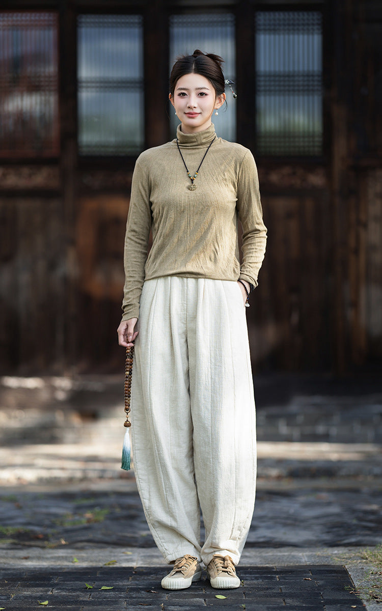 2026 Winter New Arrival: Original Cotton-Linen Pants with Piping and Pleats—Slimming, Zen-Inspired Casual Pants for Women, Versatile Long Pants