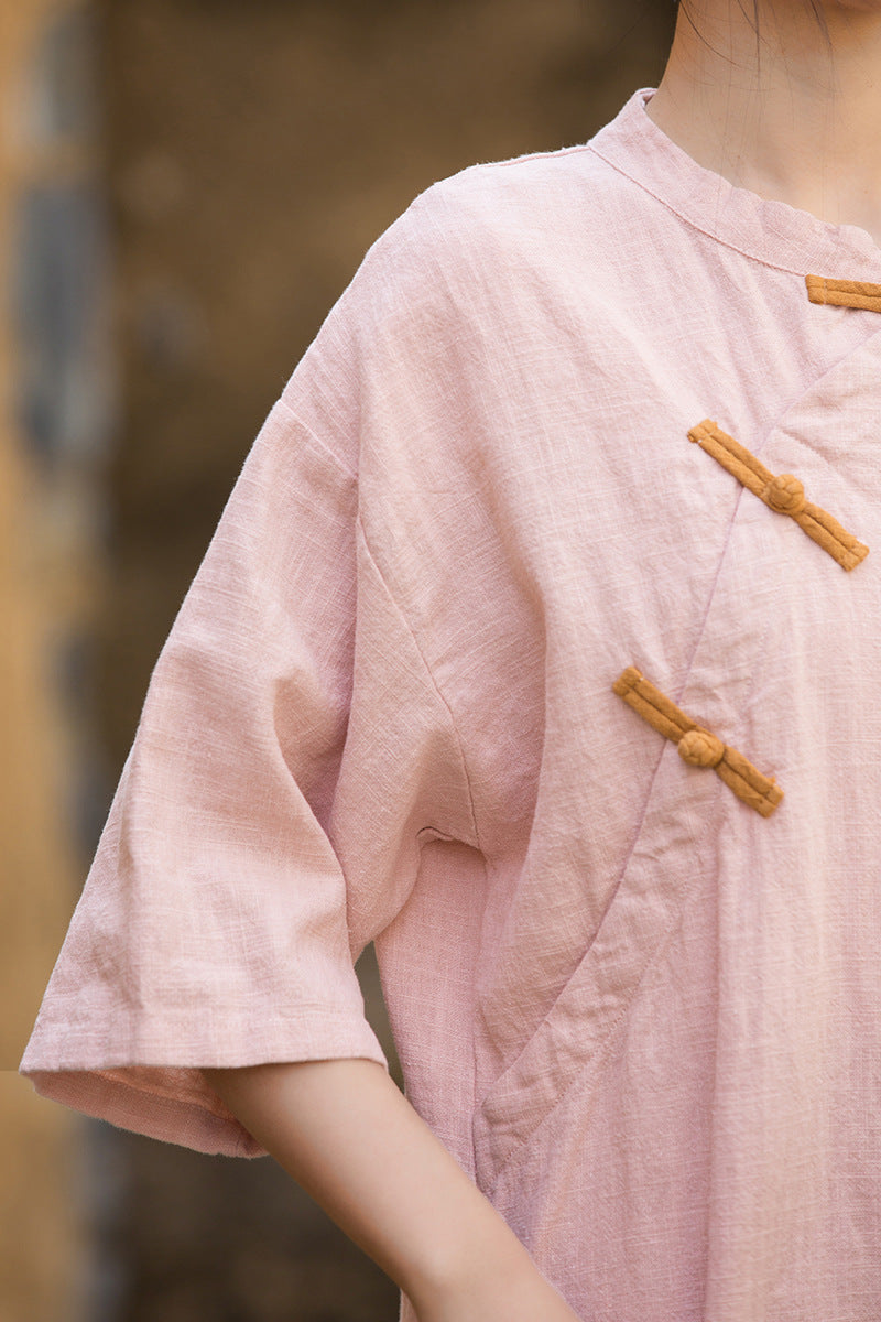 Women Summer  Cotton  Linen dress, Vintage Chinese  Dresses 20250417