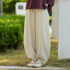 Loose Casual Elastic Waist Cotton Linen Pants, Vintage Cotton Linen Harlequin Pants (Autumn and Winter) 20240920