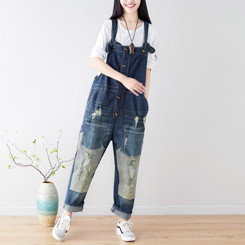 Women's Cotton Overalls,Denim Overalls,Stonewashed Loose Overalls