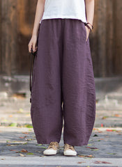 New Summer Arrival: Women's Artistic-Style Lightweight Linen Casual Pants with Elastic Waistband, Sandwashed, Distressed, Patchwork, and Cropped Bell-Bottom Design 20260511