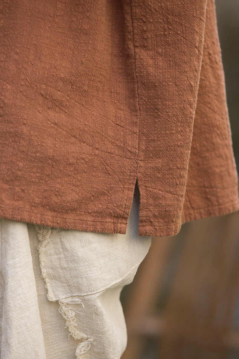 Long Sleeve Standing Collar Cotton Linen Frog Button Shirt, Vintage Chinese Casual Shirt 20250604