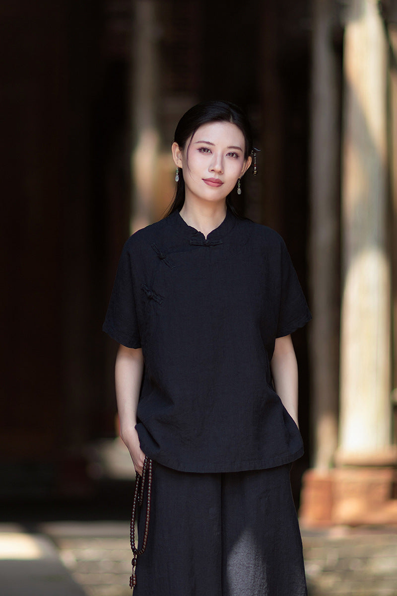 Women's Lightweight Linen Vintage-Style Summer Shirt, New Arrival: Zen-Inspired Stand-Up Collar with Button Closure 20260511