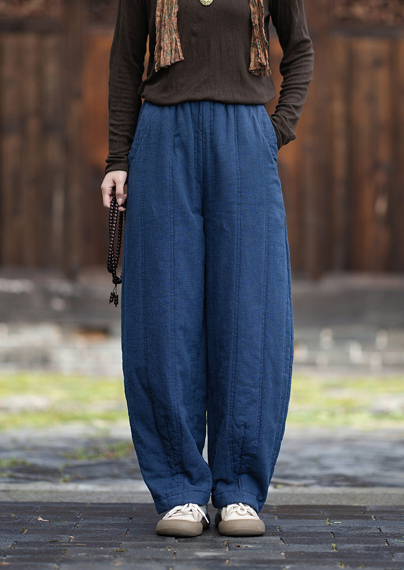 2026 Winter New Original Cotton-Linen Women's Retro, Versatile, Slimming, Elastic-Waist, Loose-Fitting, Casual, Patchwork Straight-Leg Pants