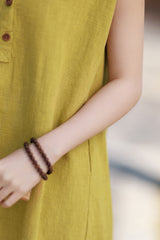 2026 Summer Women's Boho-Chic Dress: Loose-Fit, Sand-Washed Ramie Mid-Length Dress with a Zen-Inspired Aesthetic