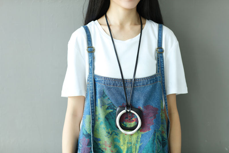 Hand-painted cotton overalls, women's denim overalls, stonewashed loose overalls