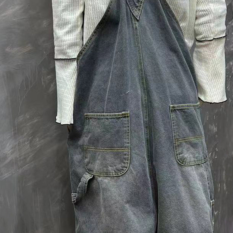 Stonewashed cotton overalls, women's denim washed overalls