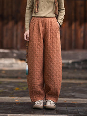 2026 Winter New Arrival: Artistic, Retro, and Zen-Inspired Women's Cotton-Padded Pants for Outdoor Wear—Warm, Cold-Resistant, with Elastic Waist and Bell-Bottom Design