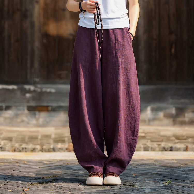 Loose Casual Elastic Waist Cotton Linen Pants, Vintage Cotton Linen Harlequin Pants (Autumn and Winter) 20240920