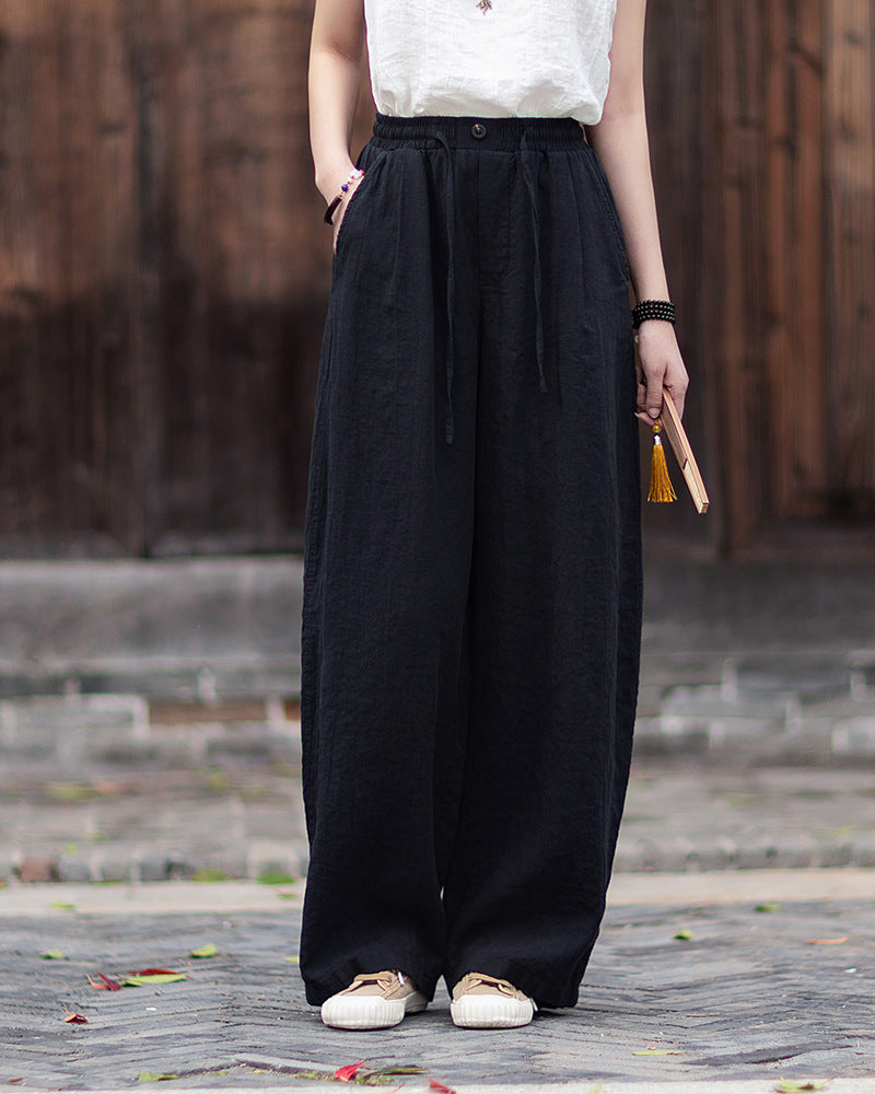 New Summer Collection: Women's Cotton-Linen Artistic and Versatile Casual Linen Pants with Drawstring Elastic Waist, Flowing Silhouette, and Slimming Straight Legs 20260511