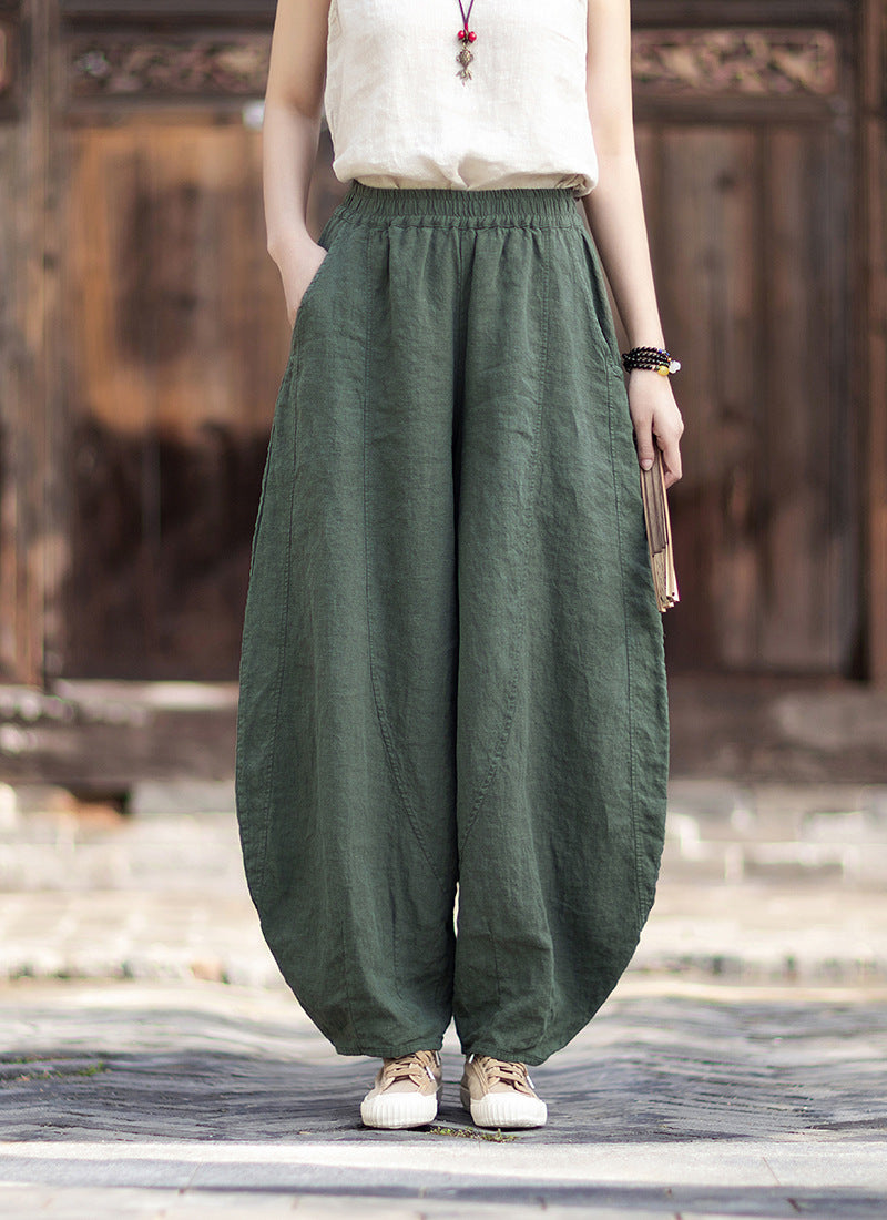 Women's Cotton-Linen Artistic Retro Loose Ramie Skirt-Pants – Versatile Relaxed-Fit Wide-Leg Pants with Elastic Waist – 20260511