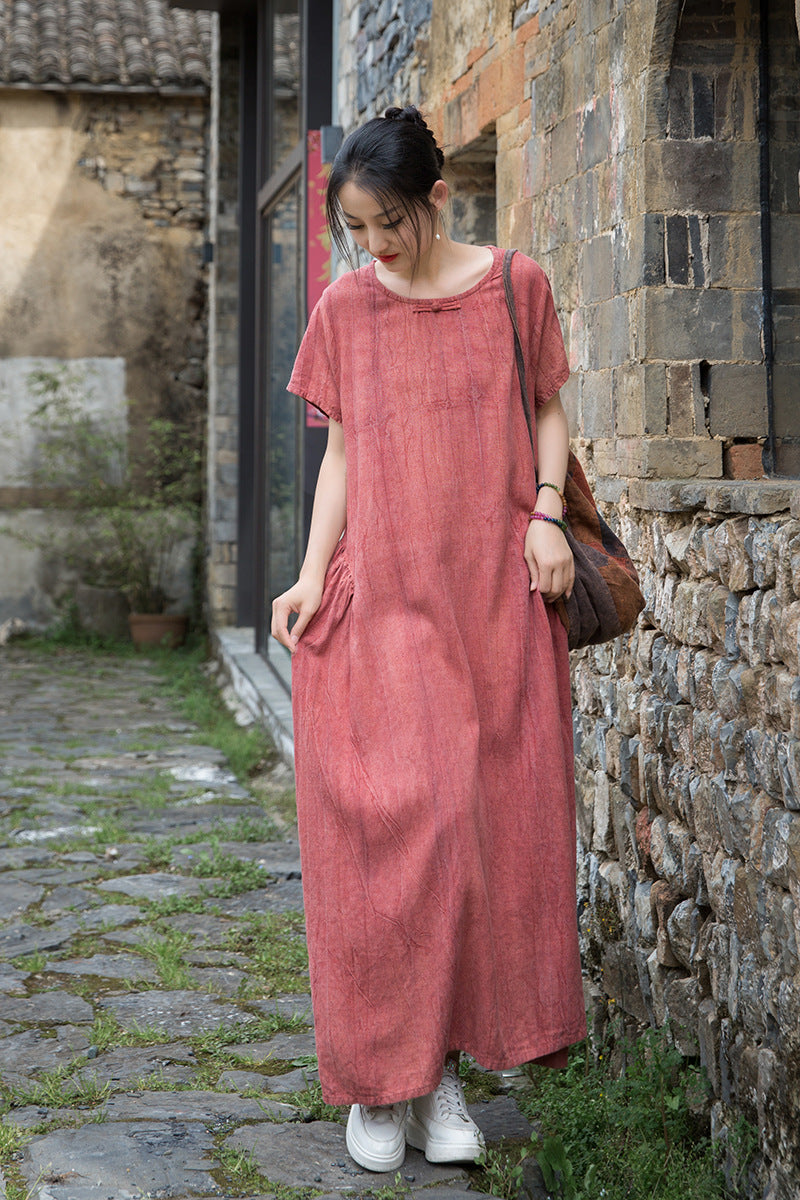 Summer  Cotton  Linen dress, Vintage Chinese  Dresses 20250417