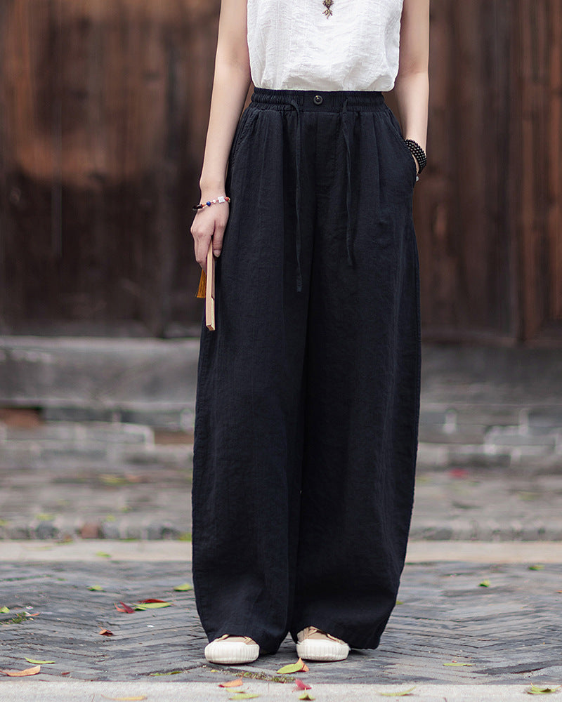 New Summer Collection: Women's Cotton-Linen Artistic and Versatile Casual Linen Pants with Drawstring Elastic Waist, Flowing Silhouette, and Slimming Straight Legs 20260511