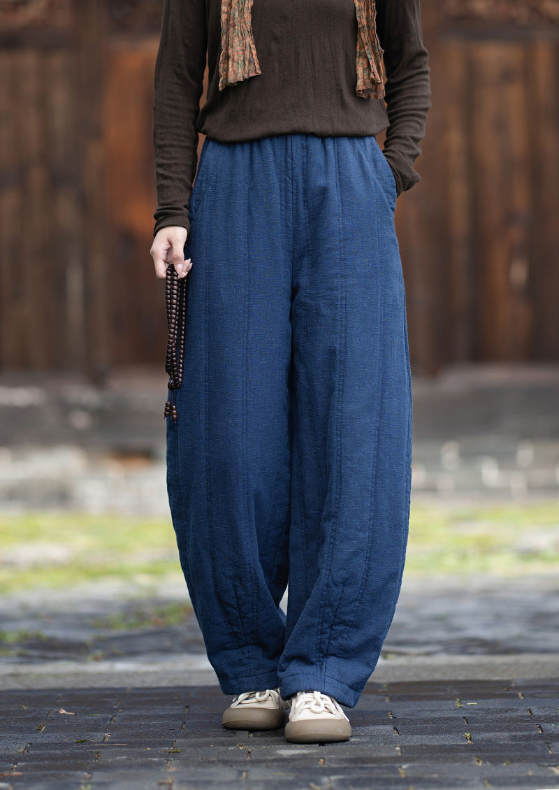 2026 Winter New Original Cotton-Linen Women's Retro, Versatile, Slimming, Elastic-Waist, Loose-Fitting, Casual, Patchwork Straight-Leg Pants