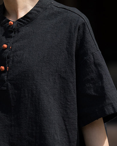 Summer Cotton Chinese t-shirt,cotton linen Washed Plate Button Women's Short Sleeve T-Shirt 20240714