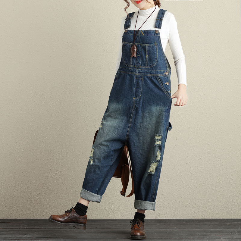 Stonewashed cotton overalls, women's denim washed overalls