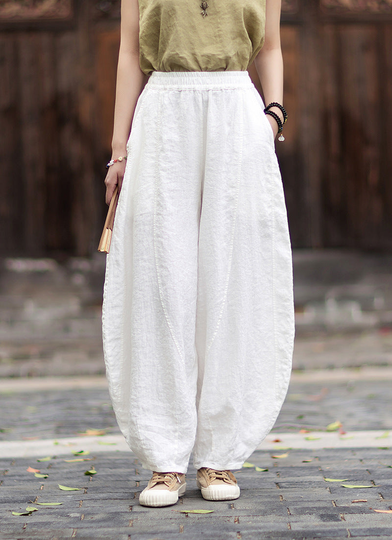 Women's Cotton-Linen Artistic Retro Loose Ramie Skirt-Pants – Versatile Relaxed-Fit Wide-Leg Pants with Elastic Waist – 20260511