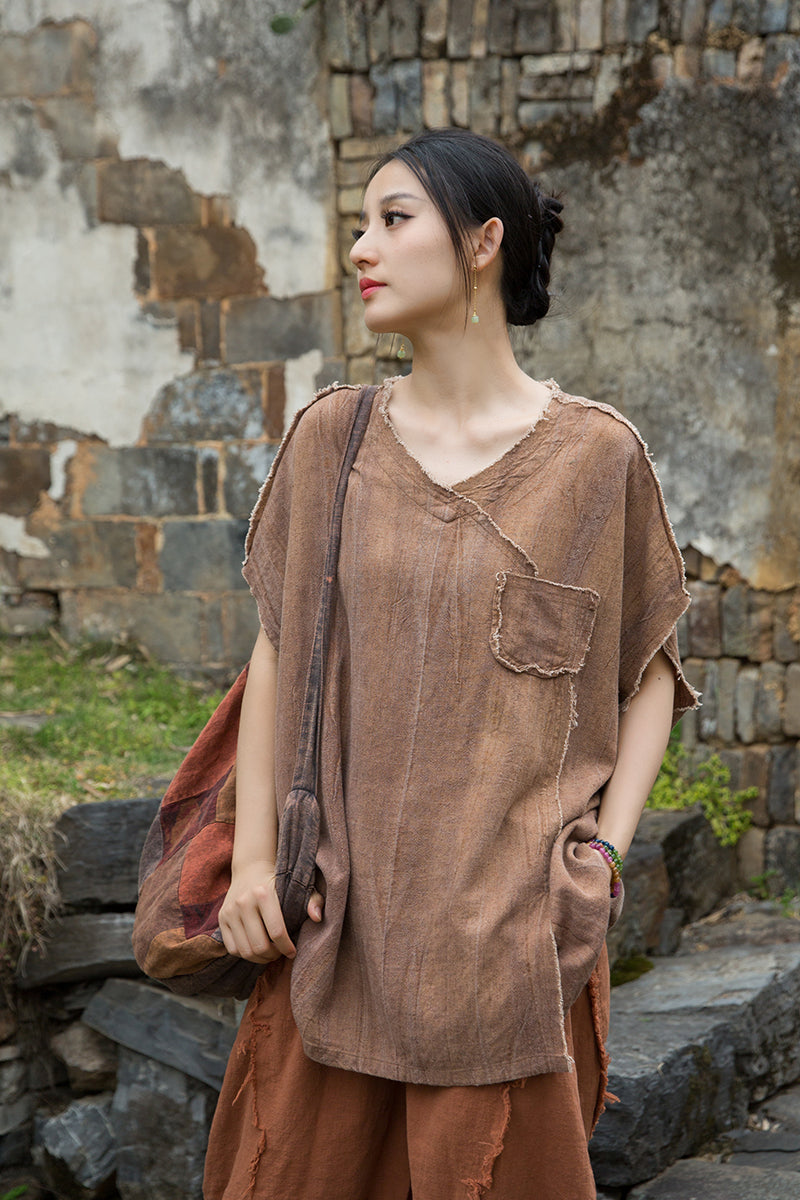 Summer Chinese loose cardigan, cotton linen washed frog long shirt 20250604