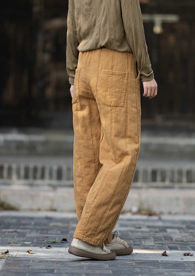 2026 Winter New Original Cotton-Linen Women's Retro, Versatile, Slimming, Elastic-Waist, Loose-Fitting, Casual, Patchwork Straight-Leg Pants