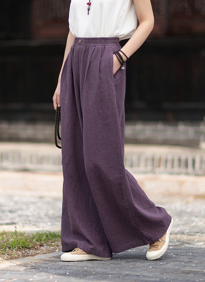 New Arrival: Women's Cotton-Linen Artistic Retro Loose Ramie Skirt-Pants – Versatile Relaxed-Fit Wide-Leg Pants with Elastic Waist – 20260511