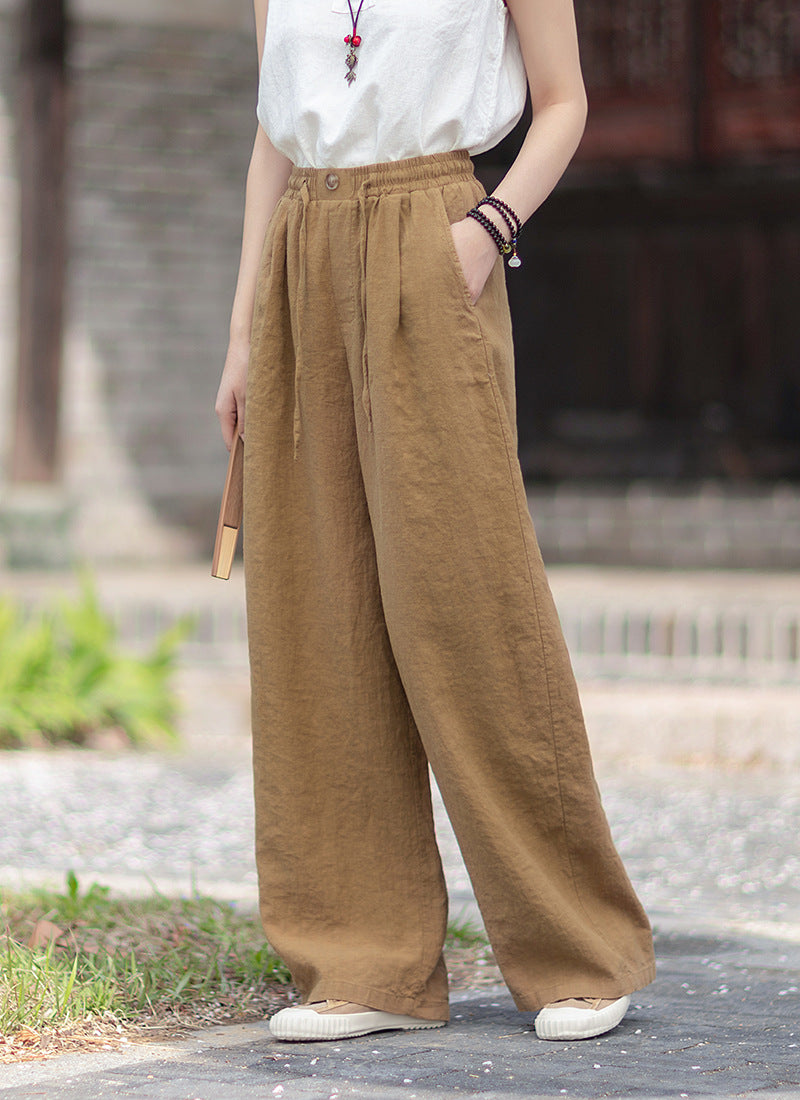 New Summer Collection: Women's Cotton-Linen Artistic and Versatile Casual Linen Pants with Drawstring Elastic Waist, Flowing Silhouette, and Slimming Straight Legs 20260511