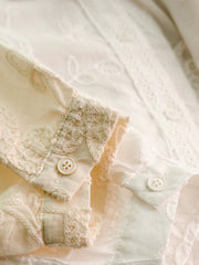 Women Summer Artsy Embroidery Cotton Shirt,Women's White Shirt with Lace Embroidery and Round Neckline