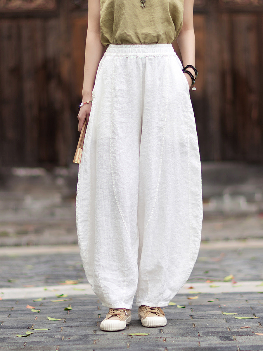 Women's Cotton-Linen Artistic Retro Loose Ramie Skirt-Pants – Versatile Relaxed-Fit Wide-Leg Pants with Elastic Waist – 20260511